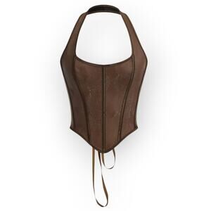 Micas Brown Faux Leather Snakeskin Lace-Up Corset Top – Size L